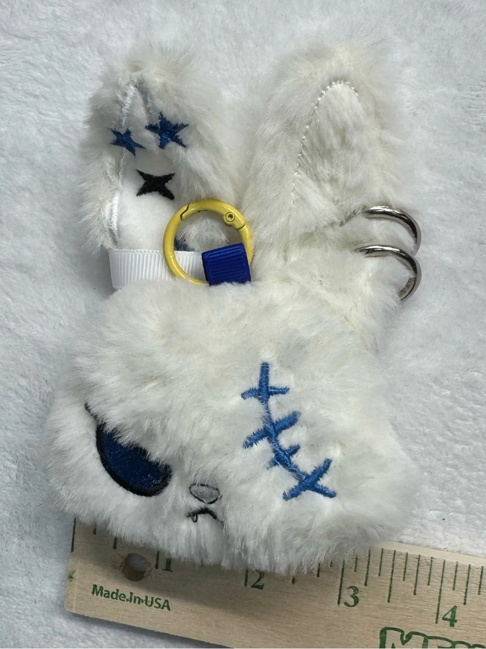 White Street Rabbit Gothic Plush Bunny Keychain Bag Charm Bendable Ears